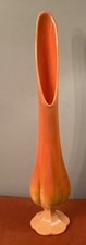 Vintage LE Smith Bittersweet Orange 6 Petal Swung Glass Vase ~21”