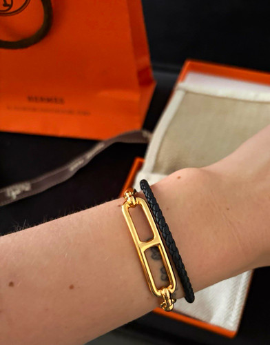 Hermès black leather braided - hermès,