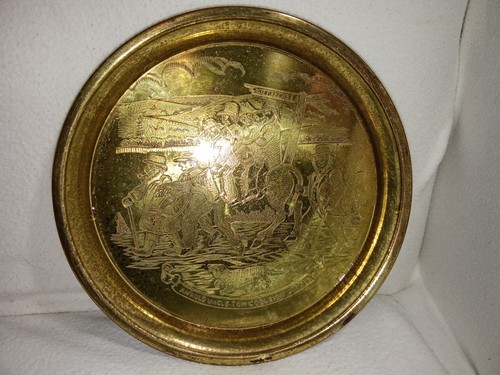 Vintage brass tray engraved - vintage,