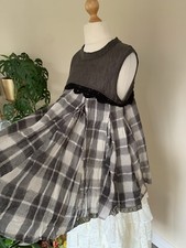 Ewa I Walla Sweet Crochet Pleats Cottagecore Herringbone Tunic Blouse 12 14 UK