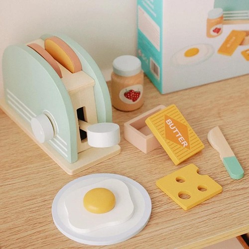 Wooden toaster toy set - wooden,