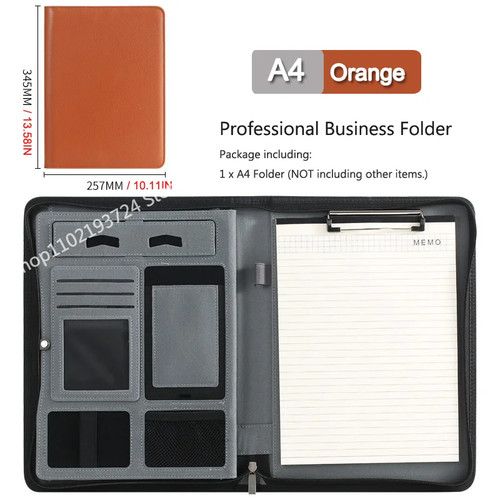 Leather zipper portfolio - leather,