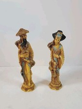 Oriental Chinese Resin Figurines Statues Old Man Bird Lovers Vintage