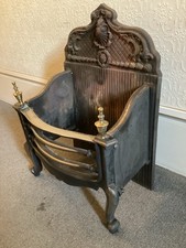 Antique Fire Cast Iron and Brass Basket