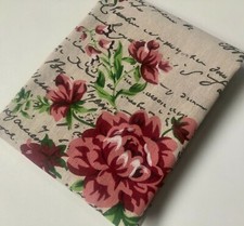 Red Peony Cotton Linen Blend Vintage Fabric Natural Material Curtains 59" Wide