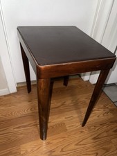 Thomas O’Brien Vintage Modern Trapezoid Side Table Leather Top Trapezoid Legs
