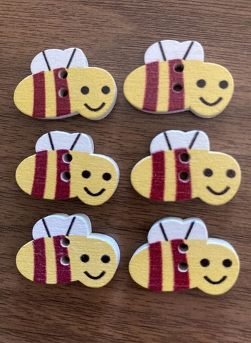 Bee buttons wooden happy - wooden,