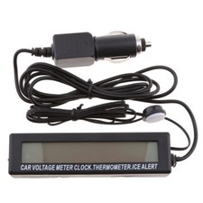 12V Car LCD Digital Clock In/Outdoor Temperature Thermometer Voltage Meter
