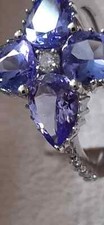 14K White Gold, 1.50 ct Blue Tanzanite & 0.11 ct Light Pink Diamond Ring