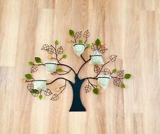 LARGE GREEN LEAF DESIGN BLACK METAL WALLART HANGING TEA LIGHT CANDLE HOLDER 