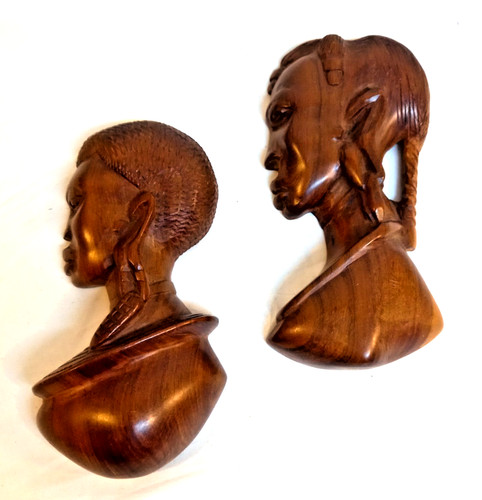 African head hangings pair - head,