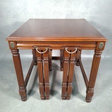 Vintage Mahogany Nest of Tables Georgian Regency Style Brass Handles Fluted Legs