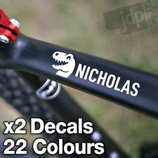 x2 PERSONALISED DINOSAUR ICON BIKE FRAME NAME STICKERS VINYL DECAL CYCLE HELMET