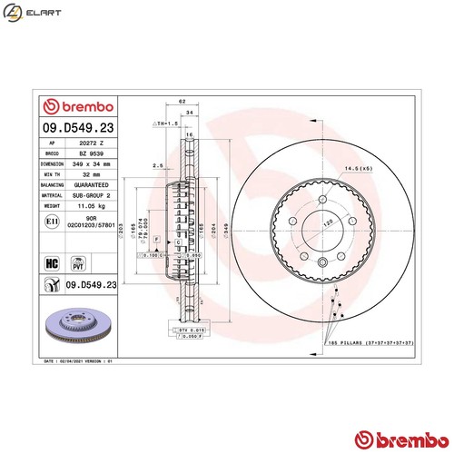 Brake disc d549 - 2x, for