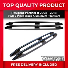 FITS PEUGEOT PARTNER II 08-18 MATTE BLACK SWB ALUMINIUM ROOF STYLING RAIL BARS