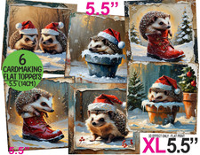 Christmas Cardmaking Card TOPPERS Woodland Hedgehog Cute XL 5.5" Vintage Tags