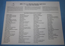 2001 Practice Rounds Invitees Sheet ~ Masters Golf Tournament ~ April 2,3,4