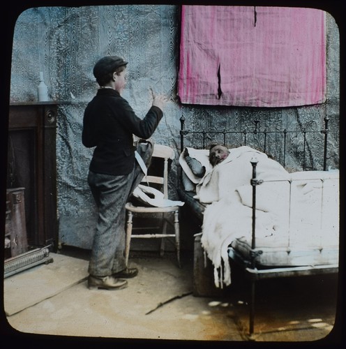 Boy visiting sick man - man, /