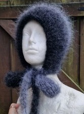 Knitted Adult Luxury Bonnet VINTAGE MOHAIR  Changing Colour  Grey Black