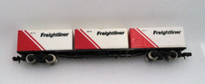 FARISH 3605 N GAUGE  FREIGHTLINER BOGIE WAGON WITH 3 X 20ft CONTAINERS VG COND.