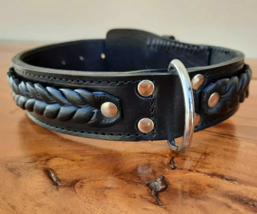 Dog collar leather black - leather,