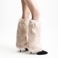 Women Faux Fur Leg Warmers Winter Furry Boot Cuffs Cover Christmas Costume