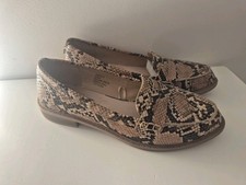 Ladies Snake Print Loafer Flats Shoes Primark Size 5 Slip On Tan Beige Ex Cond