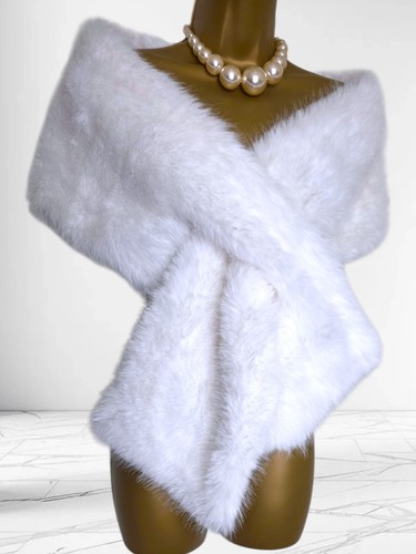 White faux fur stole wrap - fur,