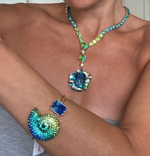 NEW Betsey Johnson Blue Mermaid Chunky Necklace & Bracelet Set Shell Diamanté