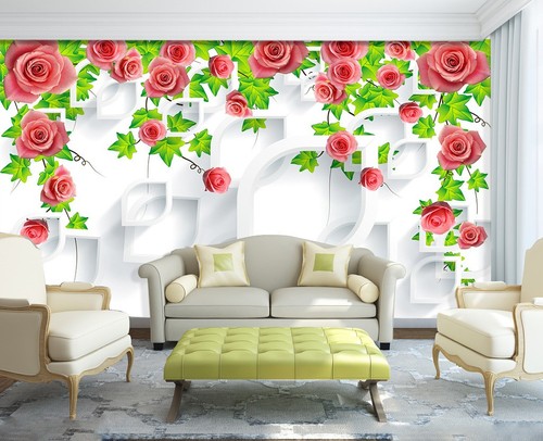 Red flower self adhesive - 3d,