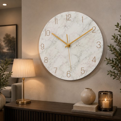 30cm white gold marble - gold, clock