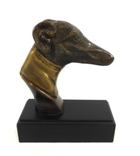 Vintage Metallic Greyhound / Whippet Dog Head Statue Ornament on Wooden Base