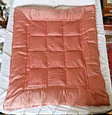 Vintage Pink Peach Satin Feather Filled Eiderdown Quilt 1930s 1940s