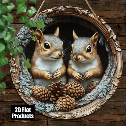 Wooden squirrel plaque cute - wooden,