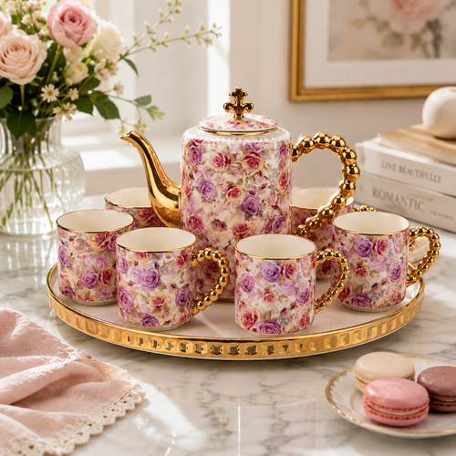8pc rose floral ceramic - 8pc,