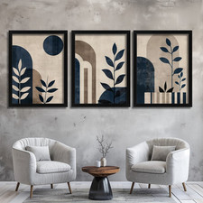 Navy Grey Beige Wall Art Set