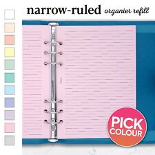 FILOFAX A5 Compatible NARROW RULED notepaper organiser refill insert coloured