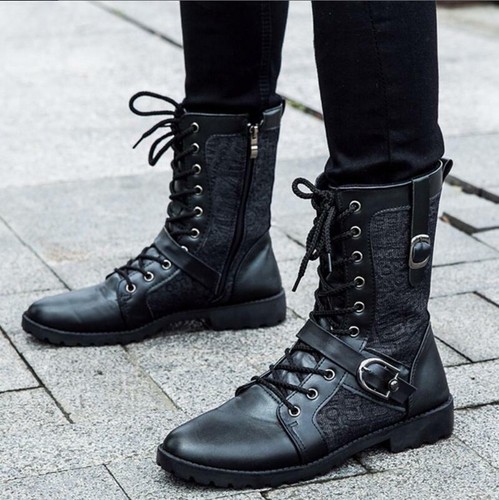 Mens high military boots lace - military,
