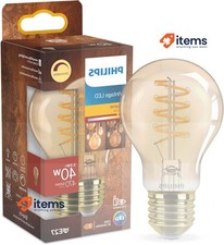 Philips LED Vintage Amber Light Bulb, 40 W, E27, Warm White, Dimmable, Gold