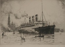 Caroline Armington (1875-1939) Stunning Nautical Harbor Etching 'BELGENLAND'