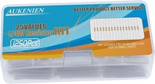 1250pcs 25 Values 1/4W Carbon Film Resistor Assortment Kit 1 2.2 3.3 10 22 47 68