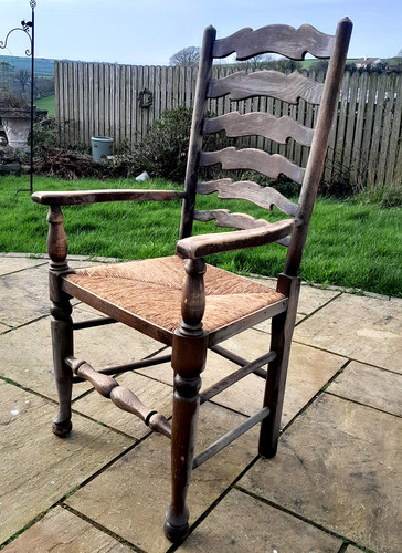Vintage carved oak ladder back - vintage,