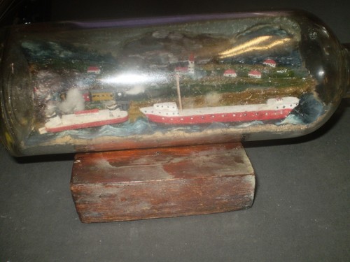Vintage ship glass bottle - in, a