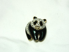 A&S ATTWOOD & SAWYER...Gold Tone, Swarovski Crystals, Enamel Panda Bear Brooch