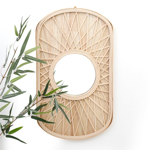 Bamboo wooden mirror rattan - wooden,