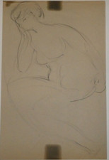 Georges Chesneau - Nude Academic - Pencil Drawing - Pensive Nude Woman - CURIOSA