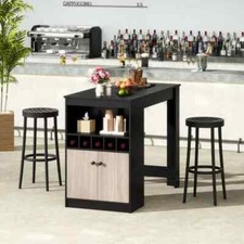 Breakfast Bar Table Tall Kitchen Island Storage Dining Rustic Coffee Cupboard