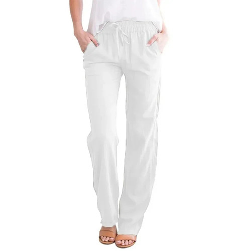 Women cotton linen trousers - cotton,