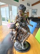 Bronze Sculpture by Hippolyte Francois Moreau Young Girl and Cherub on Marble