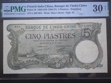 Banque de l'Indo-Chine Pick#19 HaiPhong 5 Piastres 1920 PMG 30NET